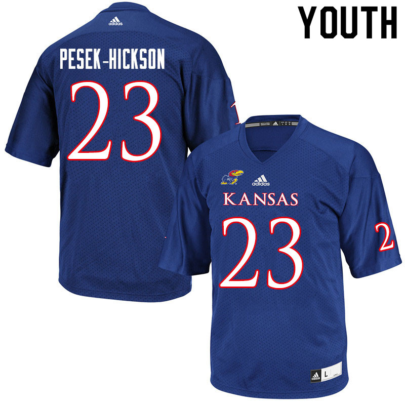 Youth #23 Amauri Pesek-Hickson Kansas Jayhawks College Football Jerseys Sale-Royal - Click Image to Close
